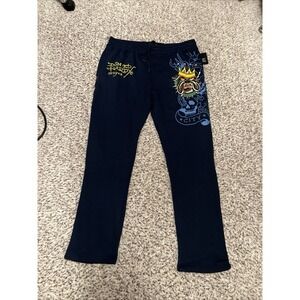 Ed Hardy New Men's Tiger Straight Fleece Navy Sweatpants Size XL